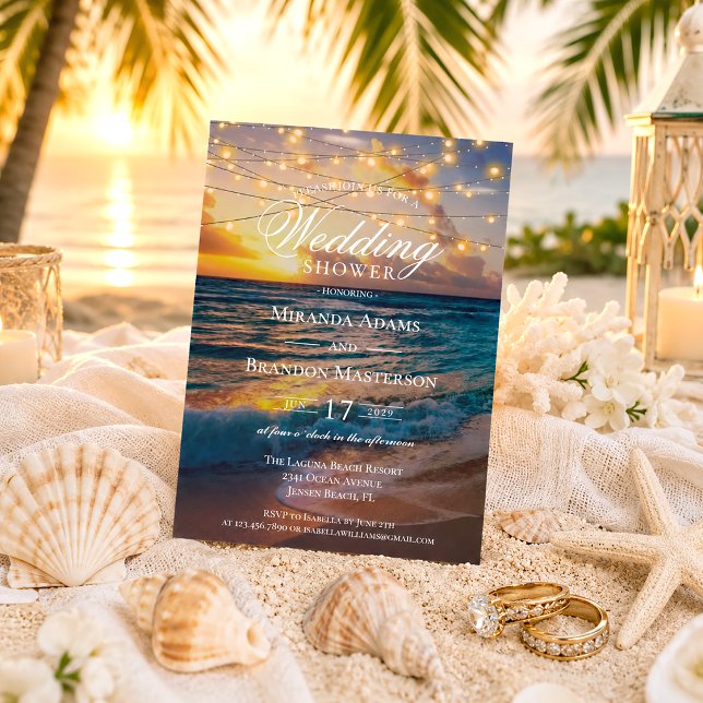 Invitation Fête de mariage estival sur la plage au coucher du (Créateur téléchargé)