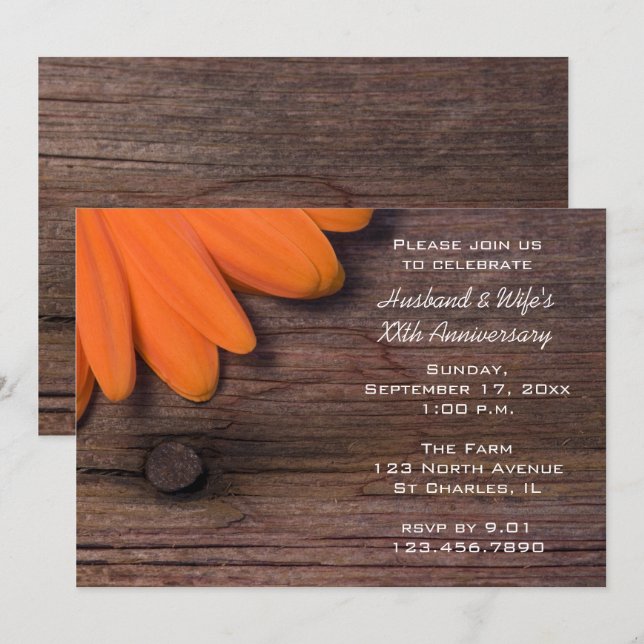 Invitation Fête de mariage et d'anniversaire de mariage Fleur (Devant / Derrière)
