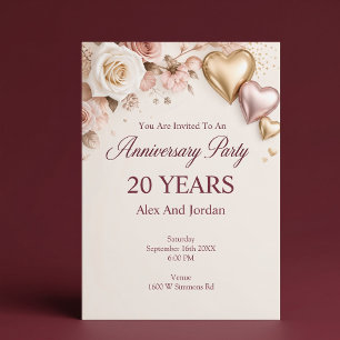 Invitation Fête de mariage et d'anniversaire de mariage Rose
