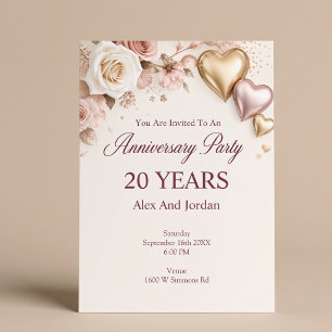 Invitation Fête de mariage et d'anniversaire de mariage Rose 