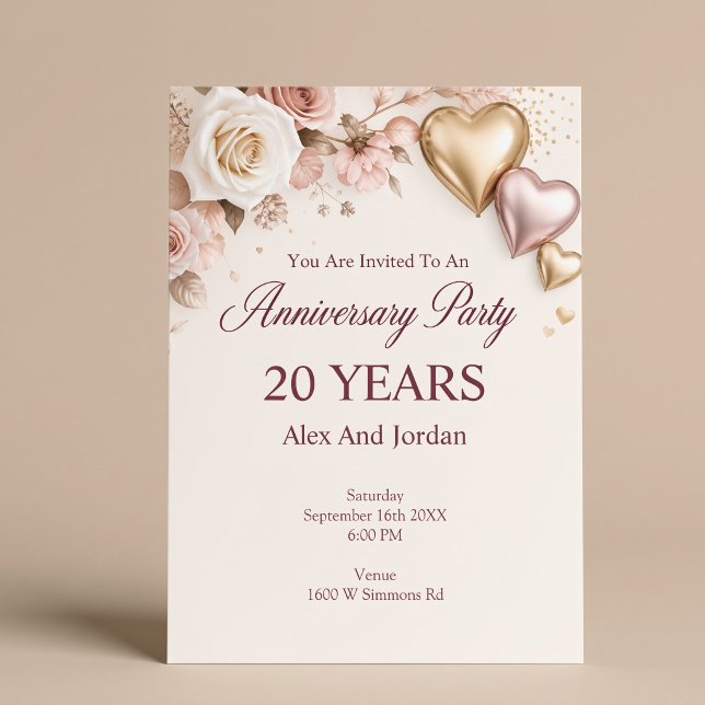 Invitation Fête de mariage et d'anniversaire de mariage Rose  (Créateur téléchargé)