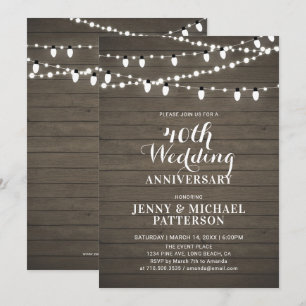 Invitation Fête de Mariage et de Lumières en Bois Rustique po