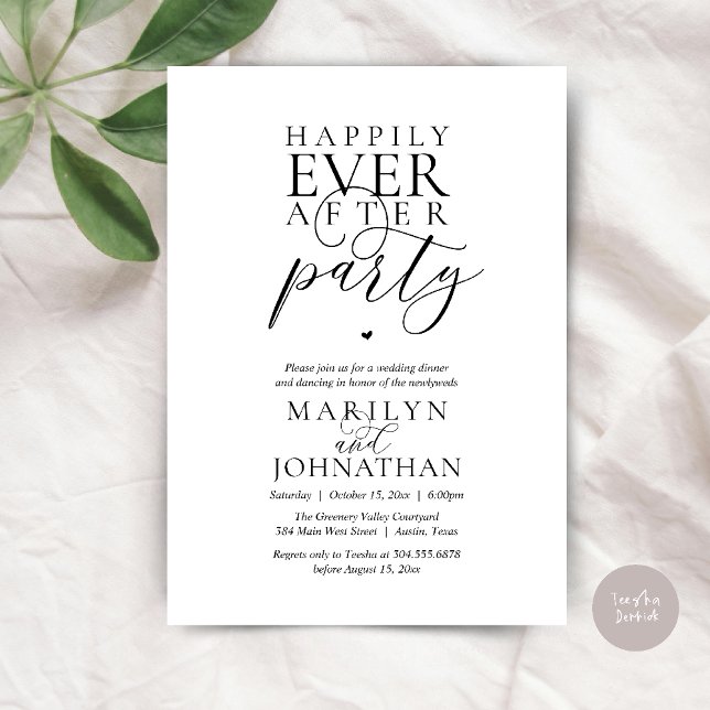 Invitation Fête de mariage et dîner de fugue amoureuse pour t (Happily Ever After Party Wedding Elopement Dinner Dancing Invitation Card in Black and white)