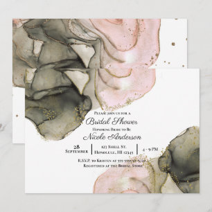 Invitation Fête de mariage éthérée et lunatique rose noir or