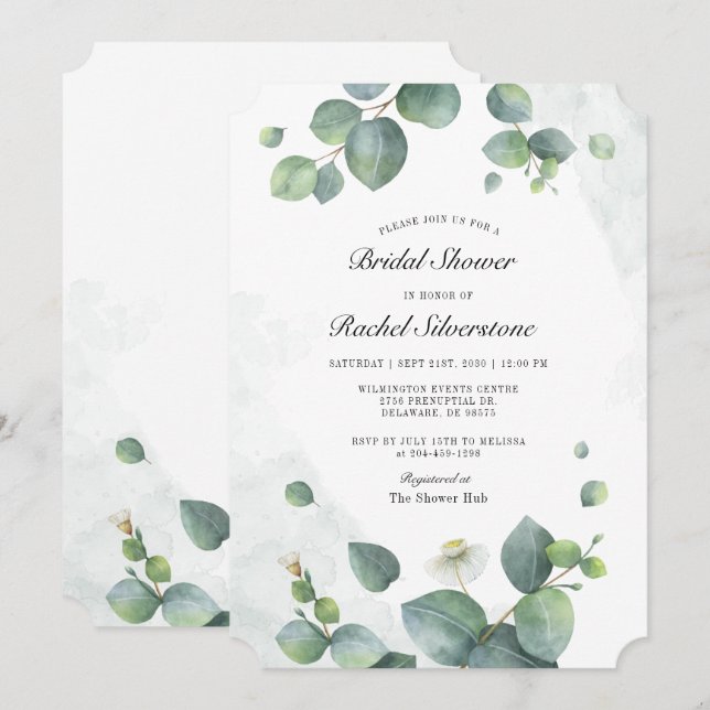 Invitation Fête de mariage Eucalyptus Botanique Rougeur (Devant / Derrière)