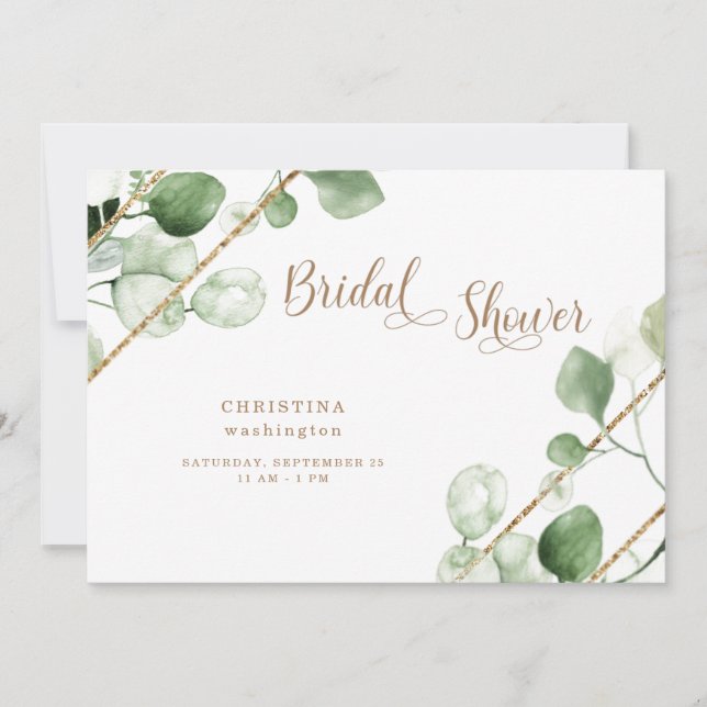 Invitation Fête de mariage Eucalyptus Gold Text (Devant)