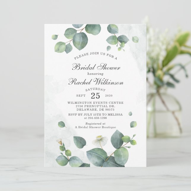 Invitation Fête de Mariage Eucalyptus Vert Succulente Nature (Debout devant)