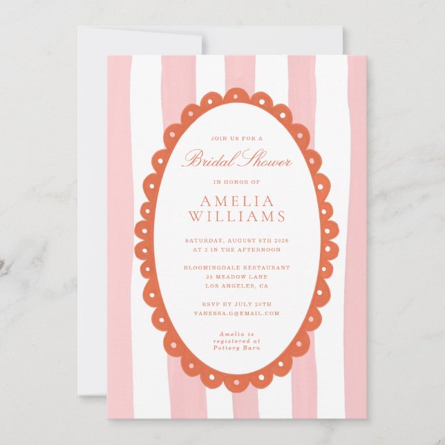 Invitation Fête de mariage fantaisiste à rayures Coquette (Devant)