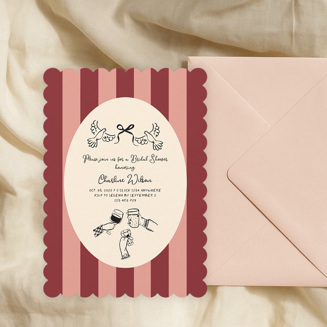 Invitation Fête de mariage fantaisiste à rayures rouges et ro (Créateur téléchargé)