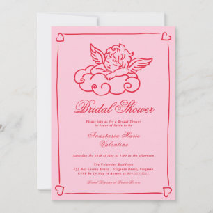 Invitation Fête de mariage fantaisiste avec chérubin rose et 