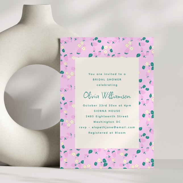Invitation Fête de mariage fantaisiste rose vert fraise migno (Créateur téléchargé)