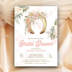 Invitation Fête de Mariage Fer à Cheval Floral Rose Tendre