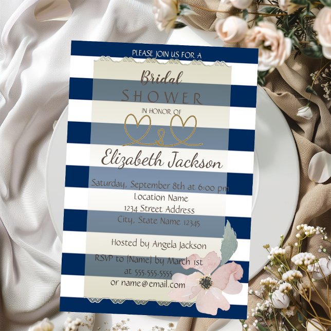 Invitation Fête de mariage Fleur Bleu Marine (Créateur téléchargé)