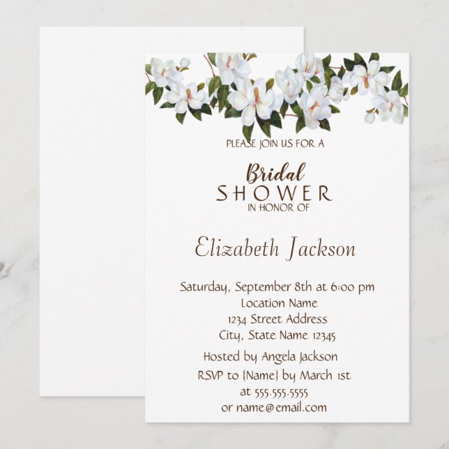 Invitation Fête de mariage Fleur de Magnolia Blanche (Devant / Derrière)