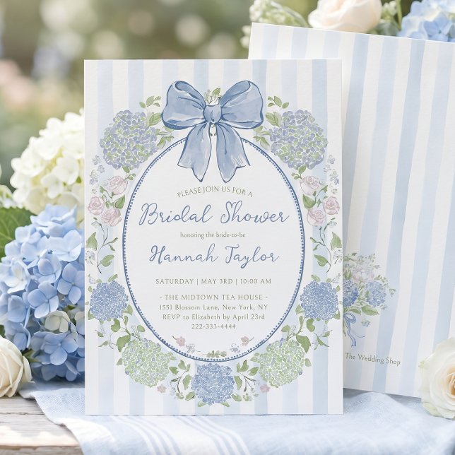 Invitation Fête de Mariage Fleur d'Hortensia Bleu (Créateur téléchargé)