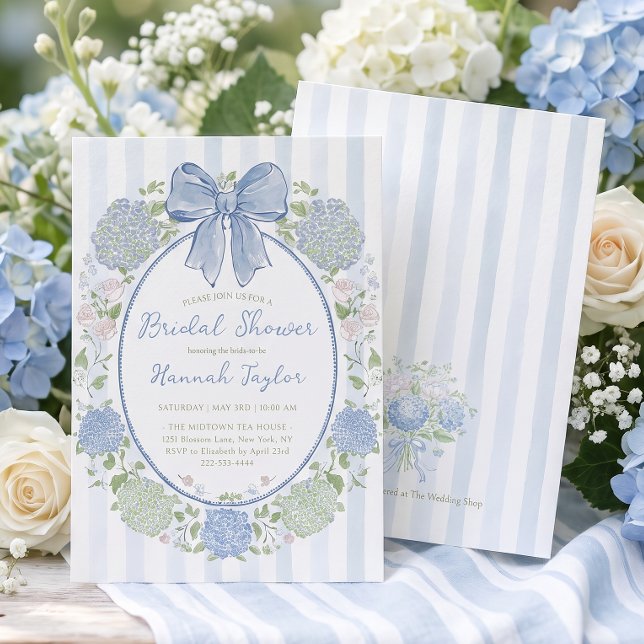 Invitation Fête de Mariage Fleur d'Hortensia Bleu (Créateur téléchargé)