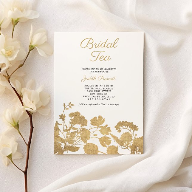 Invitation Fête de mariage fleur d'or blanc Mariage Tea Party (White gold flower bridal tea party Bridal Shower )