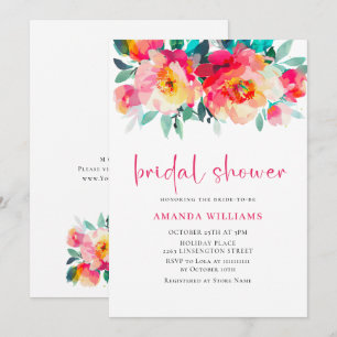 Invitation Fête de mariage Fleur Orange Rose Clair Aquarelle