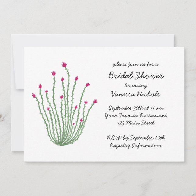 Invitation Fête de Mariage Fleur Rose Ocotillo Cactus (Devant)
