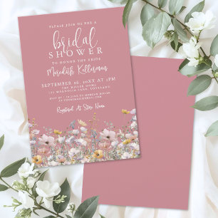 Invitation Fête de Mariage Fleur Sauvage Rose Poussiéreux
