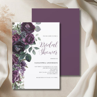 Invitation Fête de mariage fleurie violet foncé et sombre 