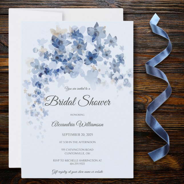 Invitation Fête de Mariage Fleurs Bleues Aquarelle en Cascade (Créateur téléchargé)