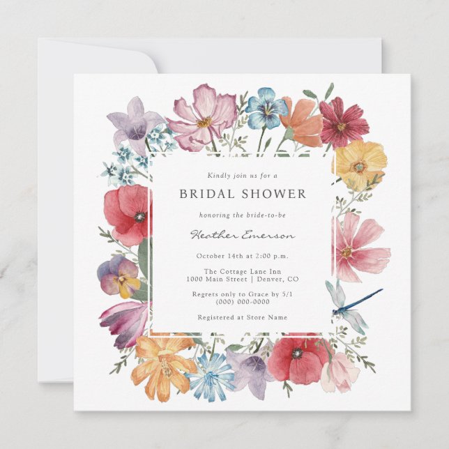 Invitation Fête de Mariage Fleurs Colorées (Devant)