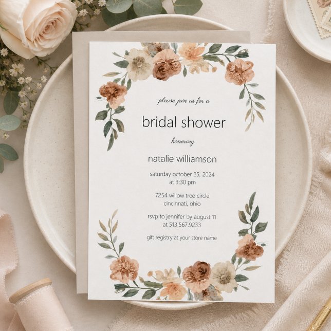 Invitation Fête de Mariage Fleurs Neutres  (Créateur téléchargé)