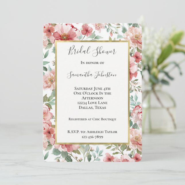 Invitation Fête de mariage Fleurs Roses Rouges (Debout devant)