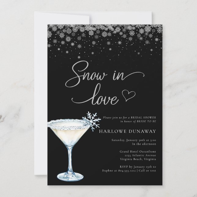 Invitation Fête de mariage flocon de neige moderne Snow in Lo (Devant)