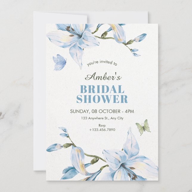 Invitation Fête de mariage floraison de fleurs bleues esthéti (Devant)