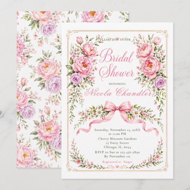 Invitation Fête de mariage floral (Devant / Derrière)