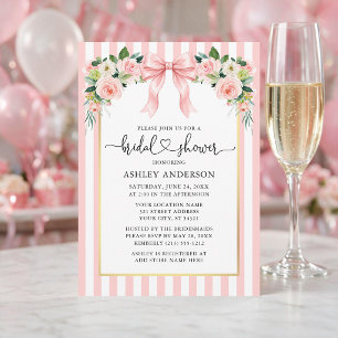 Invitation Fête de mariage floral à l'aquarelle rose ruban ra