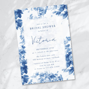 Invitation Fête de mariage floral aquarelle bleu de Chine