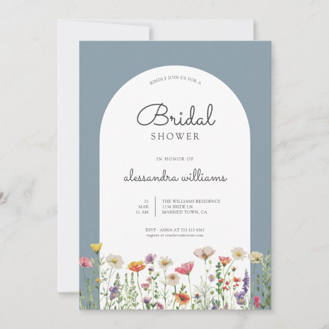 Invitation Fête de mariage floral aquarelle bleue (Devant)