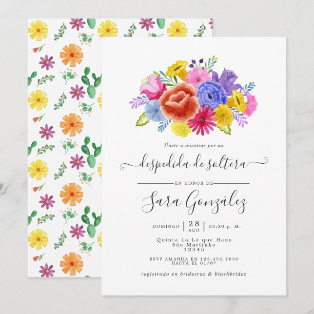 Invitation Fête de mariage Floral Aquarelle Espagnole (Devant / Derrière)