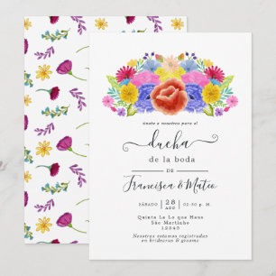 Invitation Fête de mariage Floral Aquarelle Espagnole à l'int