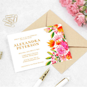 Invitation Fête de mariage floral aquarelle rose et orange