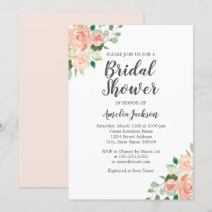 Invitation Fête de mariage floral aquarelle rose pêche
