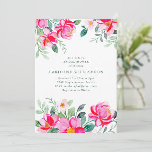 Invitation Fête de mariage floral aquarelle rose vif estival