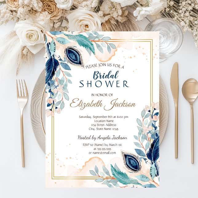 Invitation Fête de mariage floral au style aquarelle avec pao (Créateur téléchargé)