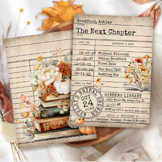 Invitation Fête de mariage Floral Automnal avec Livres de Bib