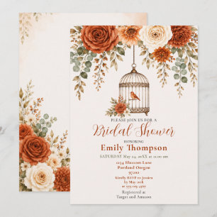 Invitation Fête de mariage Floral Automnal Cage à Oiseaux