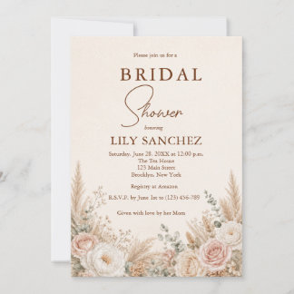 Invitation Fête de mariage floral avec herbe de Pampa