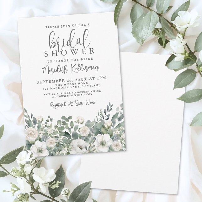 Invitation Fête de mariage floral avec verdure d'eucalyptus (Eucalyptus Greenery Floral Bridal Shower Invitation)