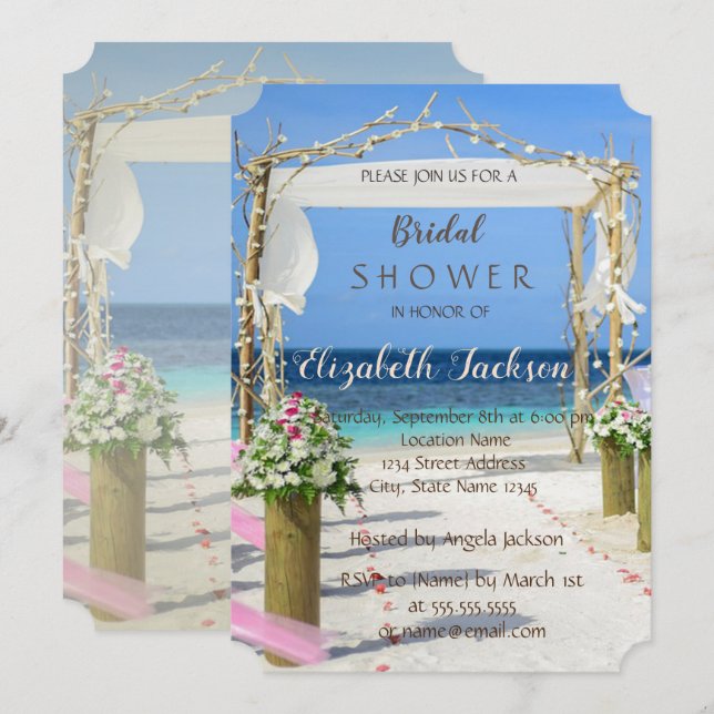 Invitation Fête de mariage floral Beach Arbor (Devant / Derrière)