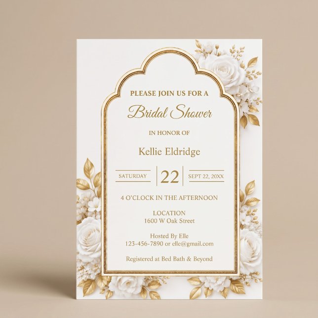 Invitation Fête de mariage floral blanc et or (Créateur téléchargé)