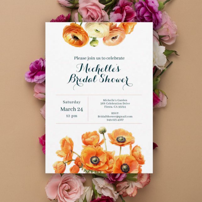 Invitation Fête de mariage Floral Blanc Orange Rustique Jardi (Créateur téléchargé)