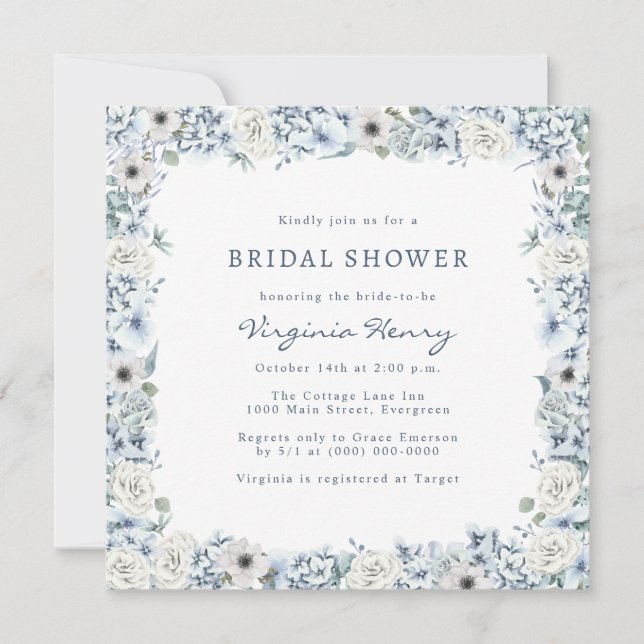 Invitation Fête de mariage floral bleu (Devant)