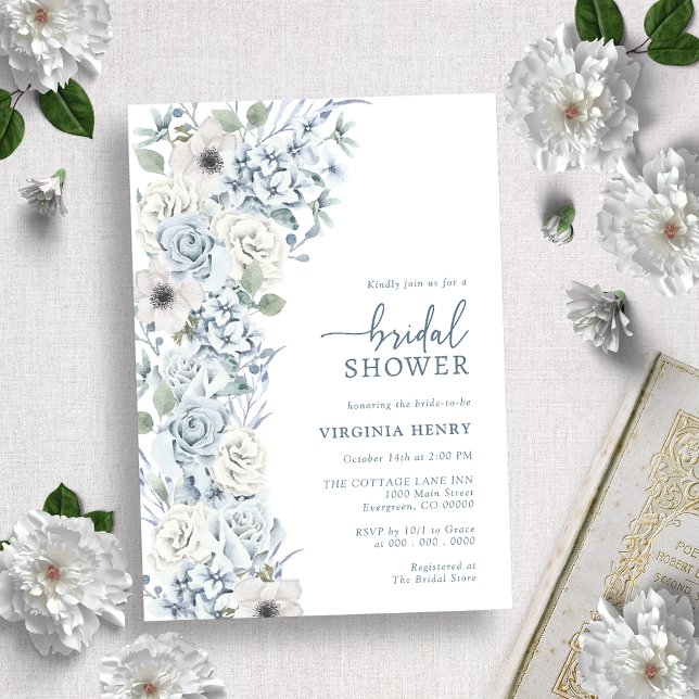 Invitation Fête de mariage floral bleu (Créateur téléchargé)